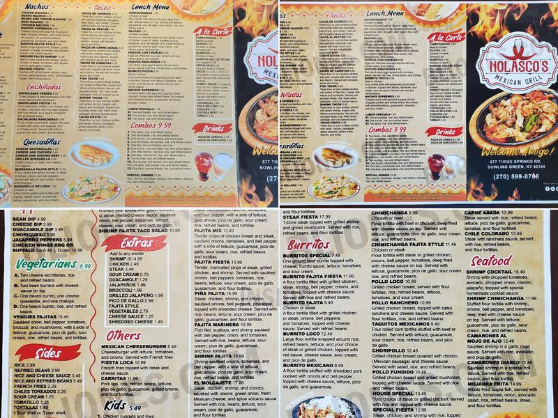 Nolasco's mexican grill Menu