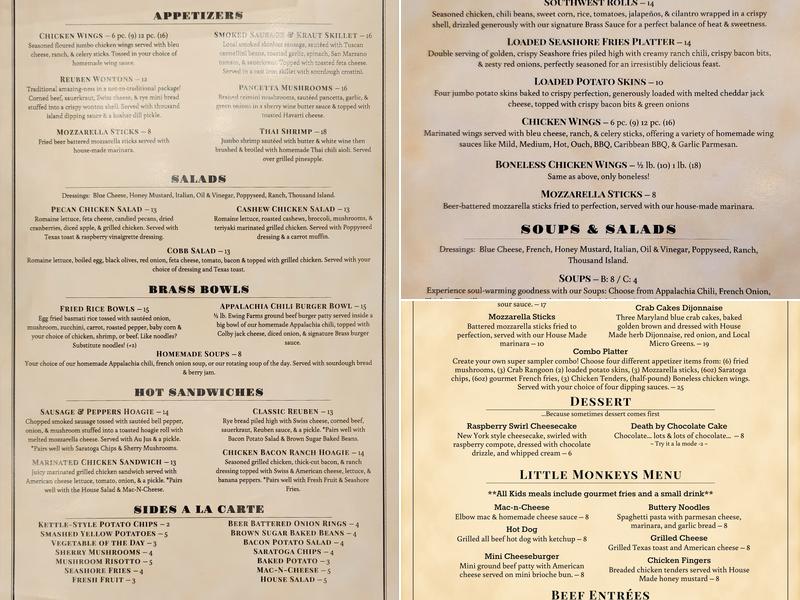 Brass Monkey Bar & Restaurant Menu