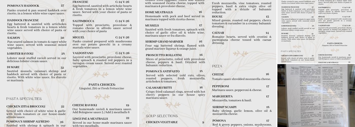Pomona Cafe & Wine Bar Menu