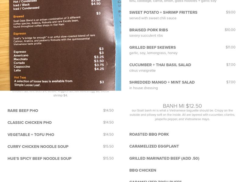 Soall Cafe Menu