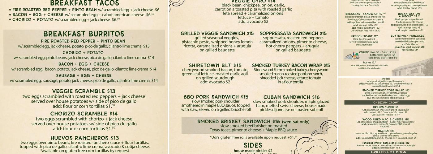 Shiretown Marketplace Menu