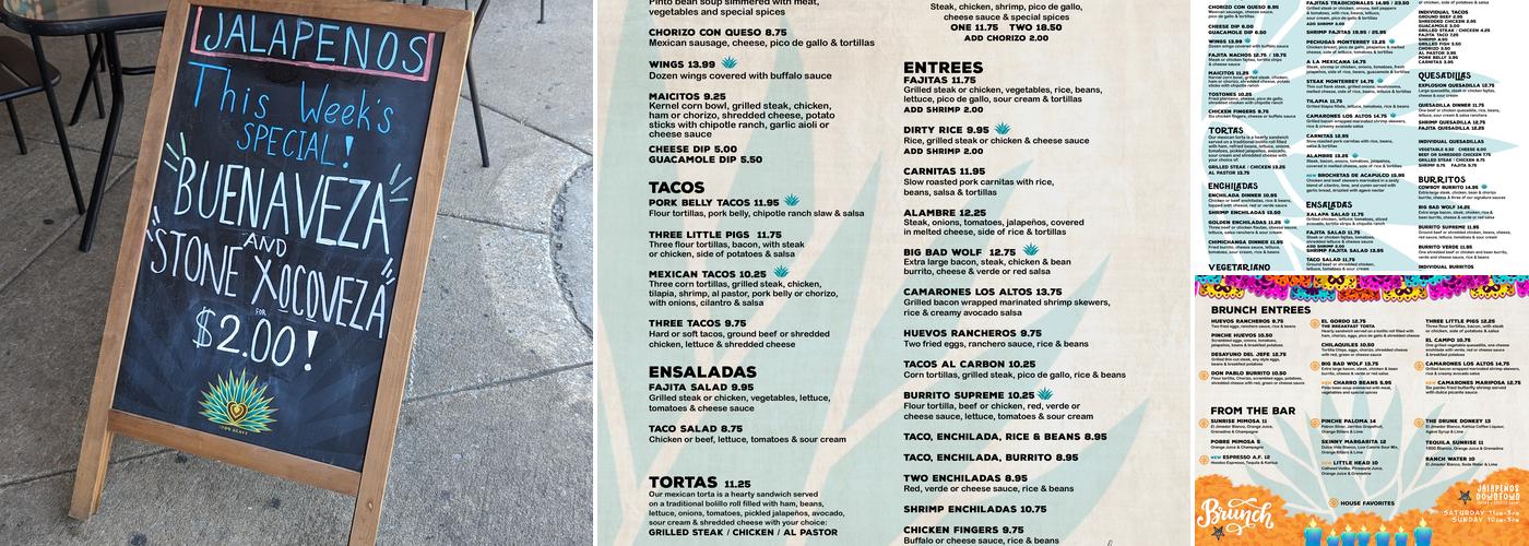 Jalapeños Downtown Cocina + Tequila Bar Menu