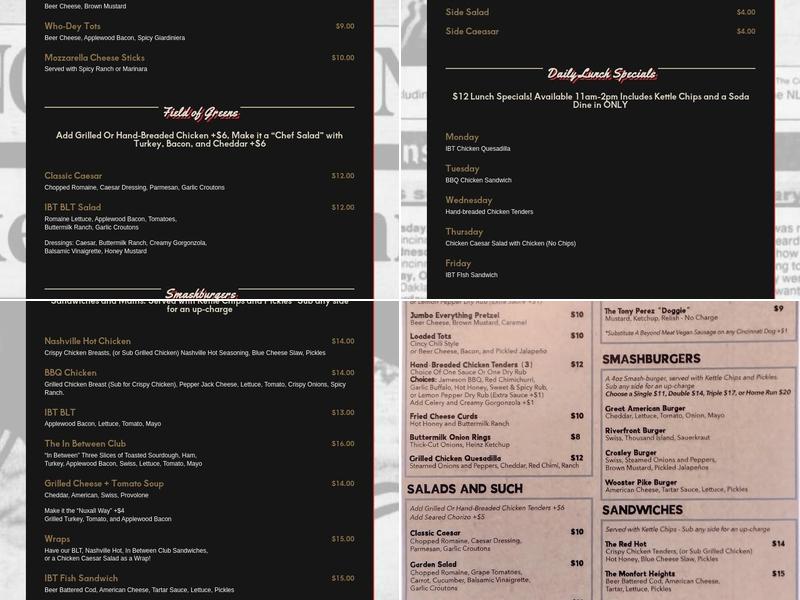 In Between Tavern Menu