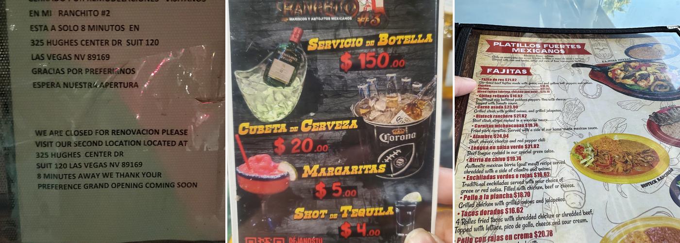 Mi Ranchito Restaurant SF Flamingo Rd Menu