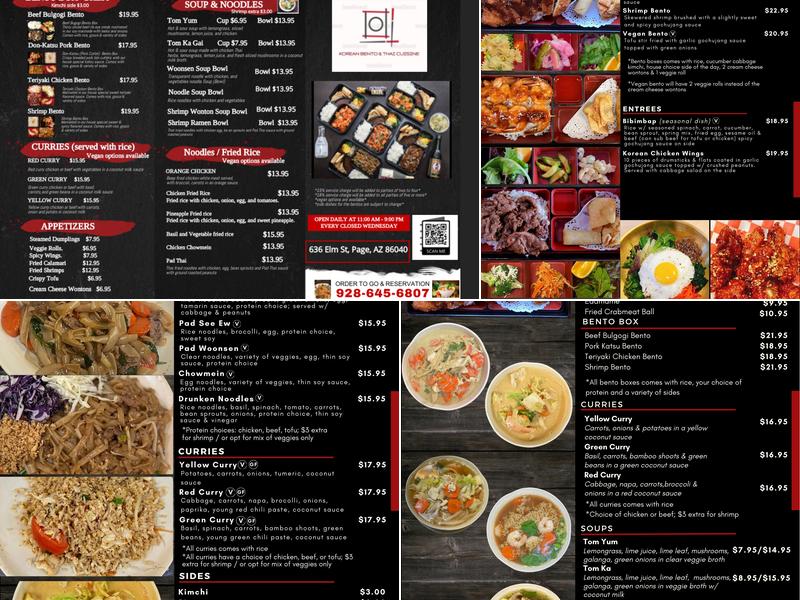Korean Bento & Thai Cuisine Menu