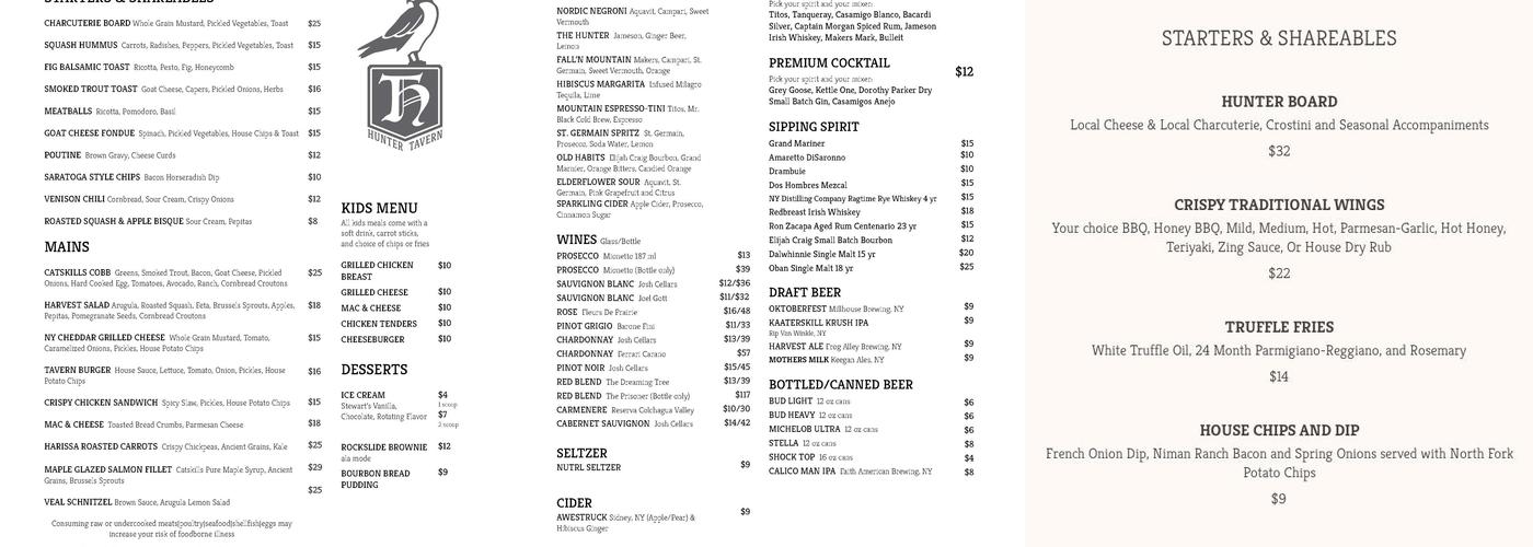 Hunter Tavern Menu