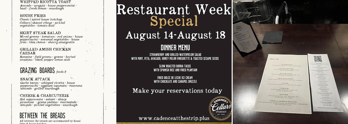 CADENCE+ Cellars Speakeasy Menu