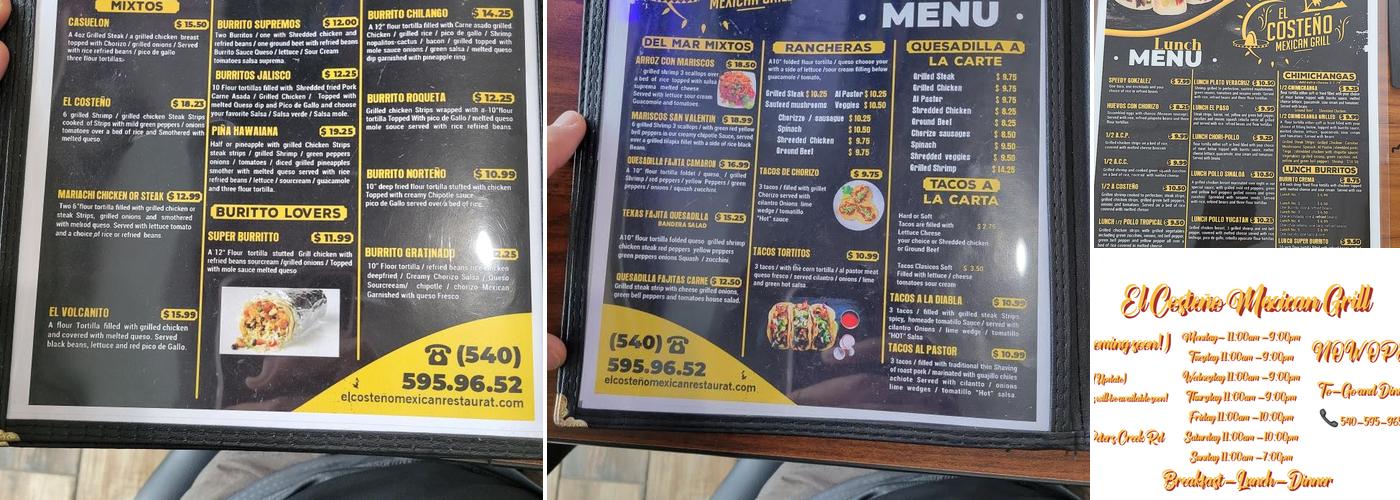 El Costeño Mexican Grill Menu