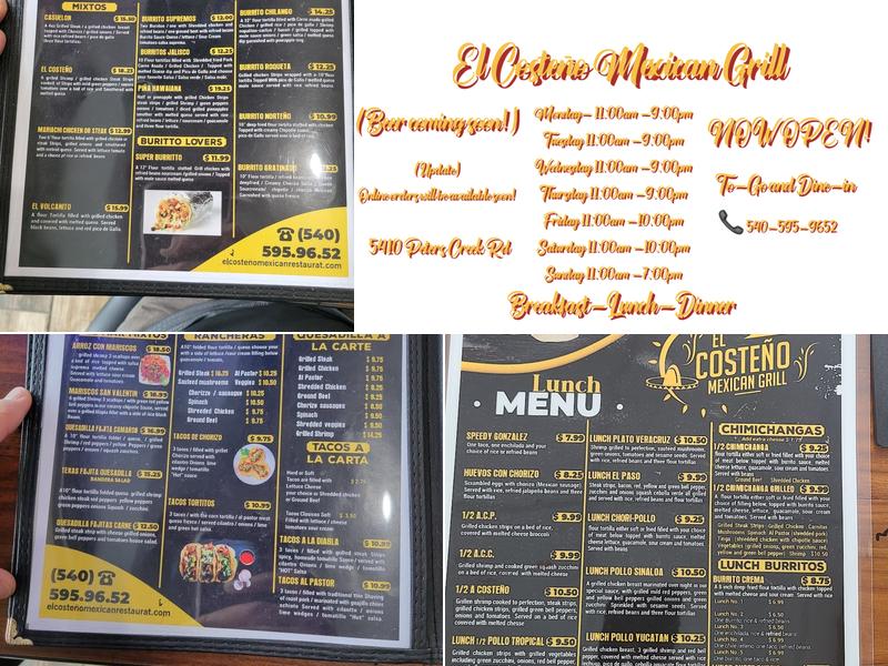 El Costeño Mexican Grill Menu