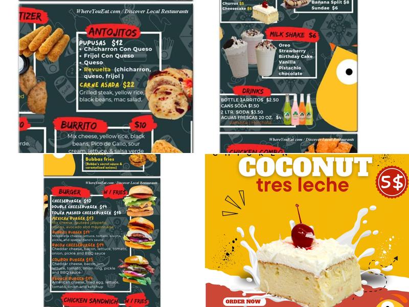 Bubba's chicken Menu