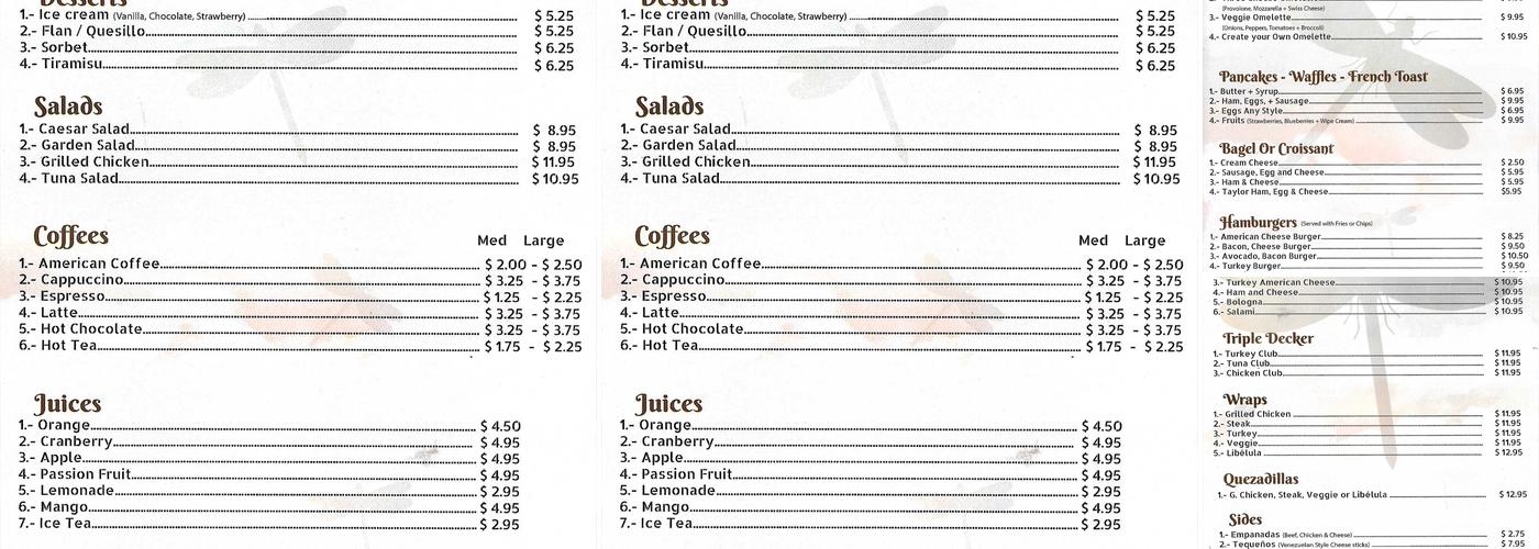 Libelula Cafe & Grill Menu