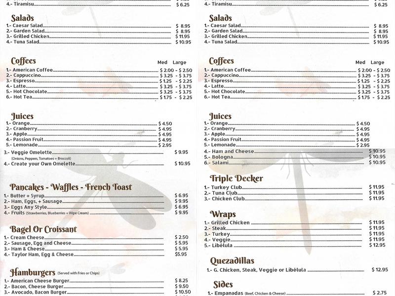 Libelula Cafe & Grill Menu