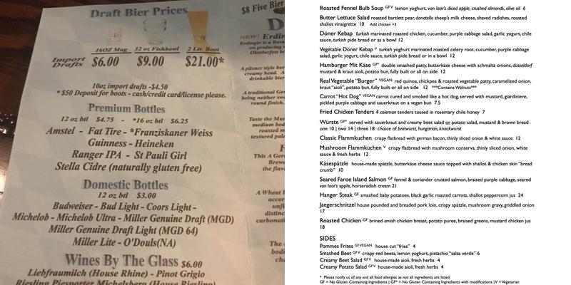 Der Rathskeller Menu