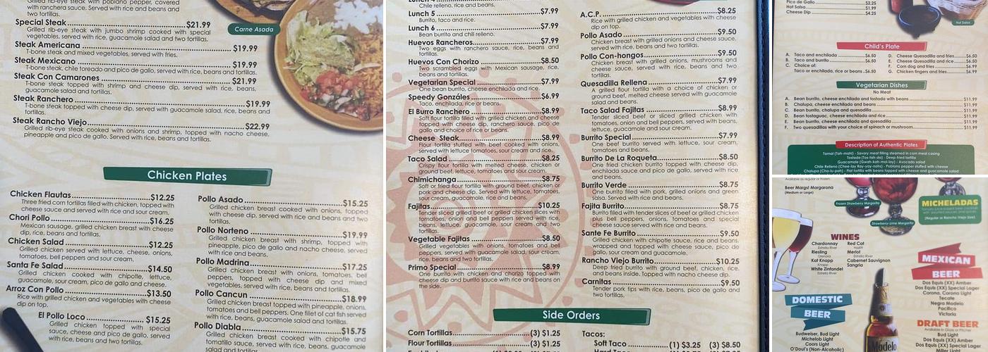El Rancho Viejo Menu
