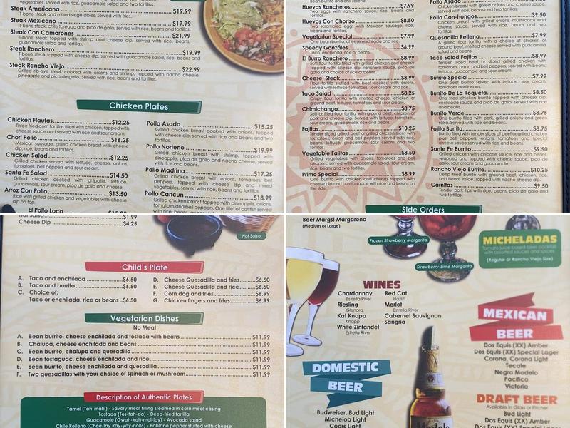 El Rancho Viejo Menu
