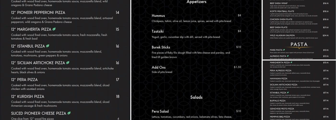 Pera Pizzeria Menu