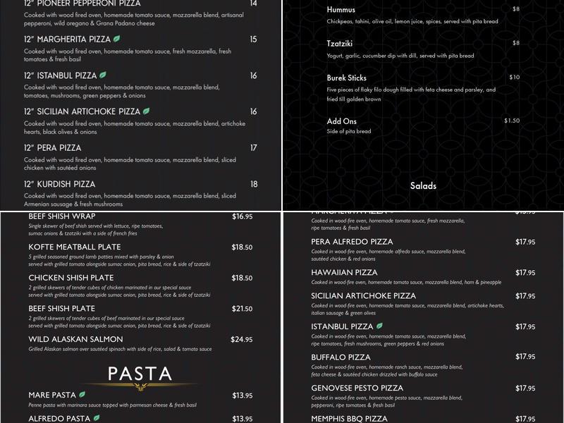 Pera Pizzeria Menu