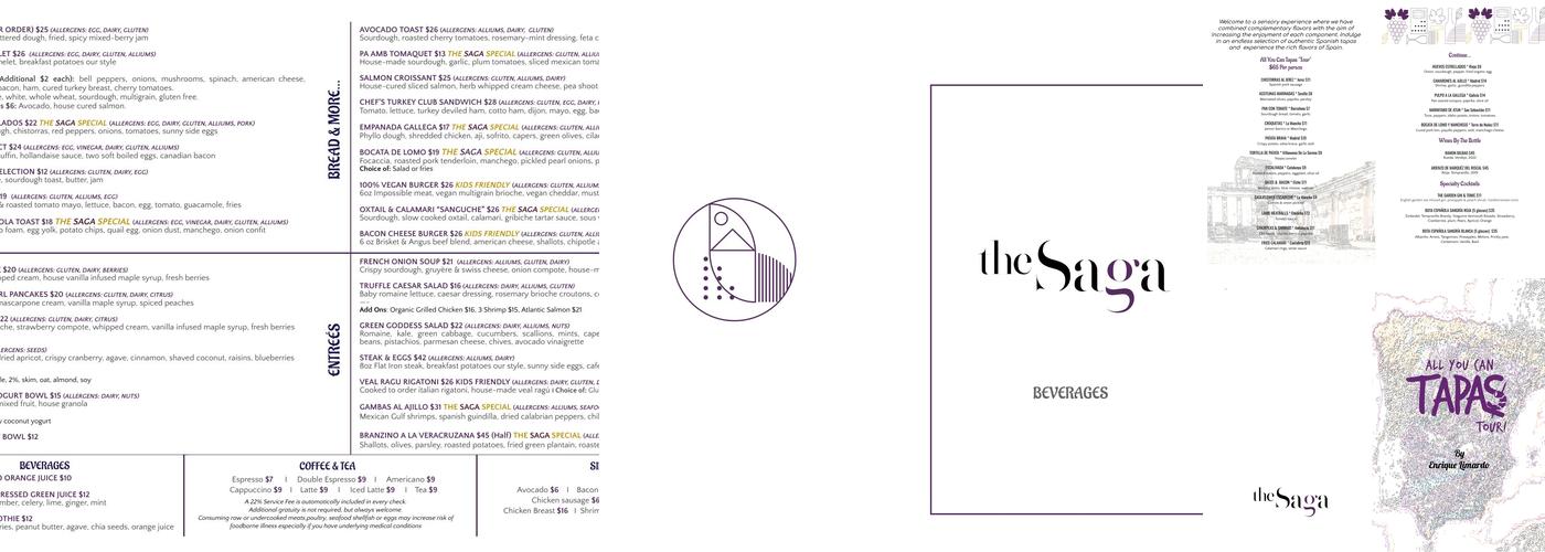 The Saga by Seven Reasons Group Menu