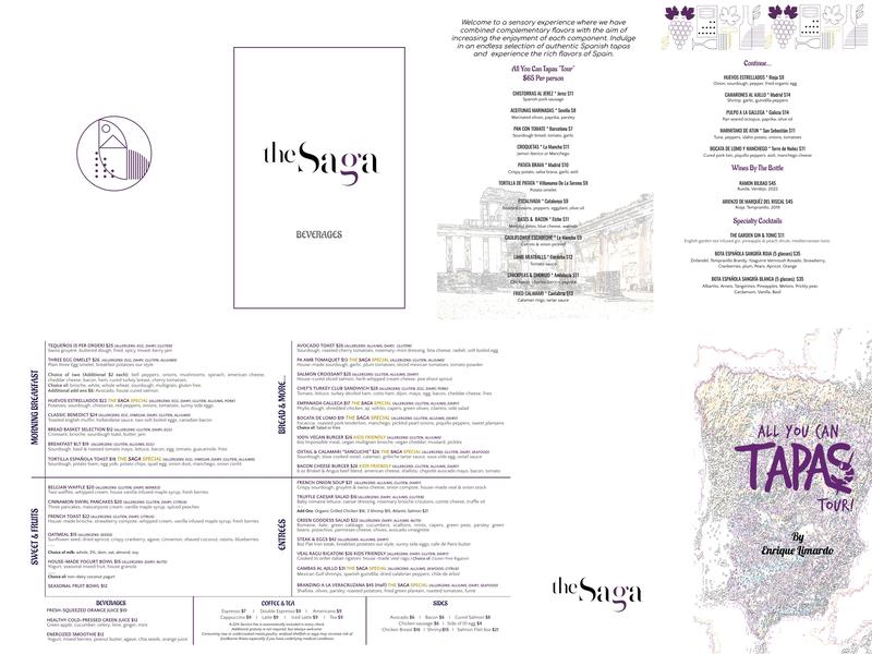 The Saga by Seven Reasons Group Menu