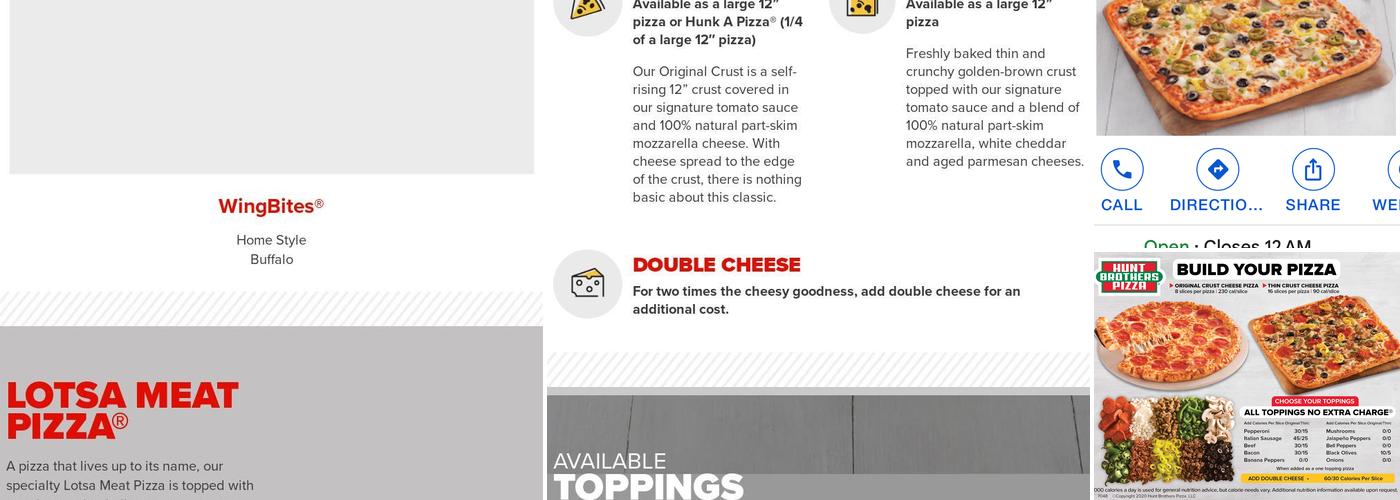 Hunt Brothers Pizza Menu