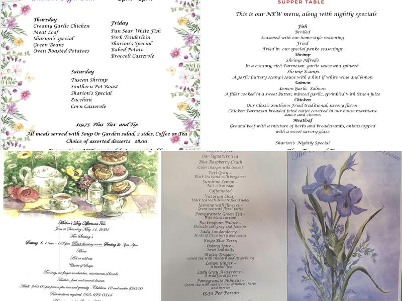 The Purple Iris Tea Room Menu