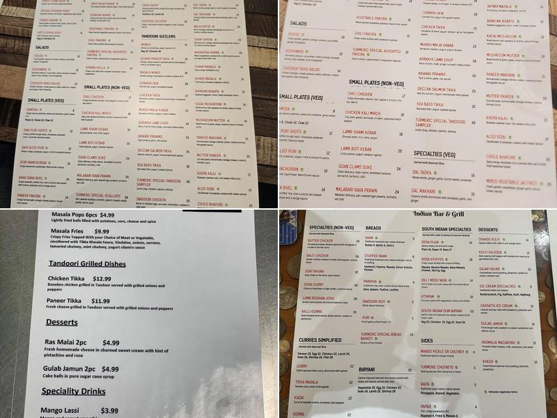 Turmeric Indian Bar & Grill Menu