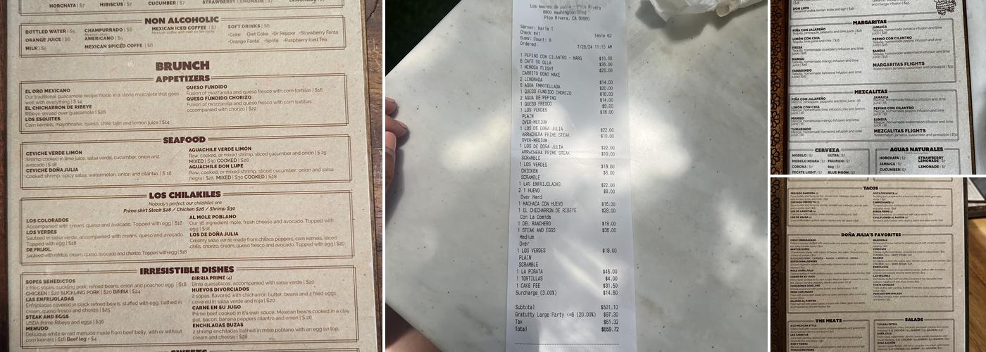 Los Amores de Julia Menu