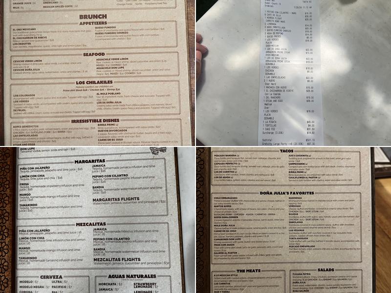 Los Amores de Julia Menu