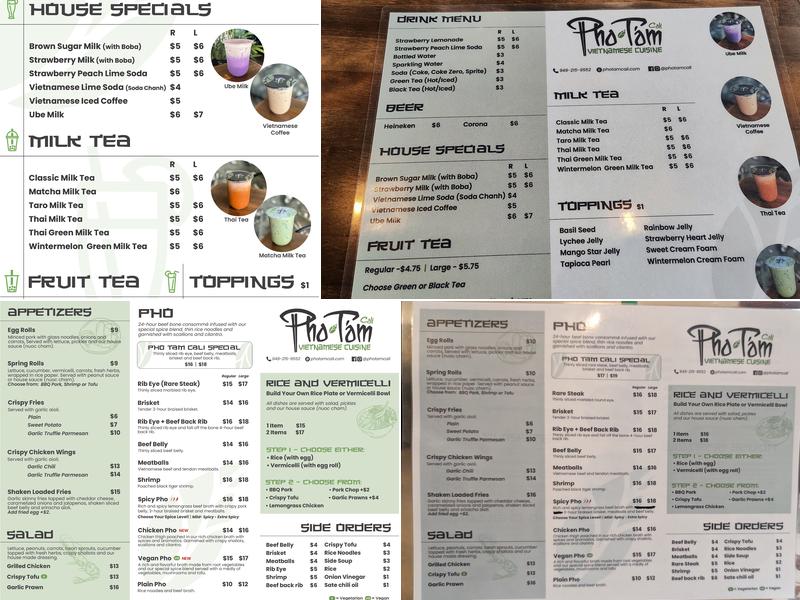Pho Tám Cali Menu
