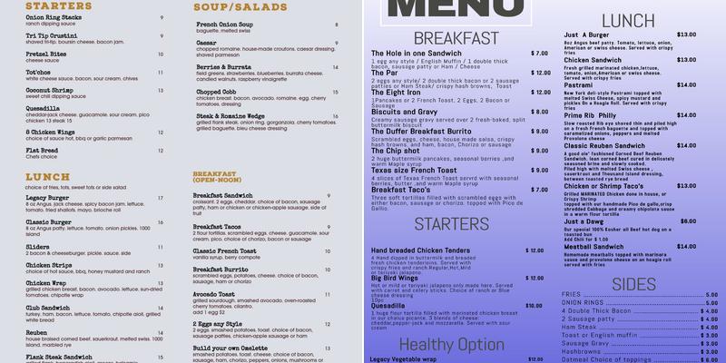 The Legacy Bar & Grill Menu