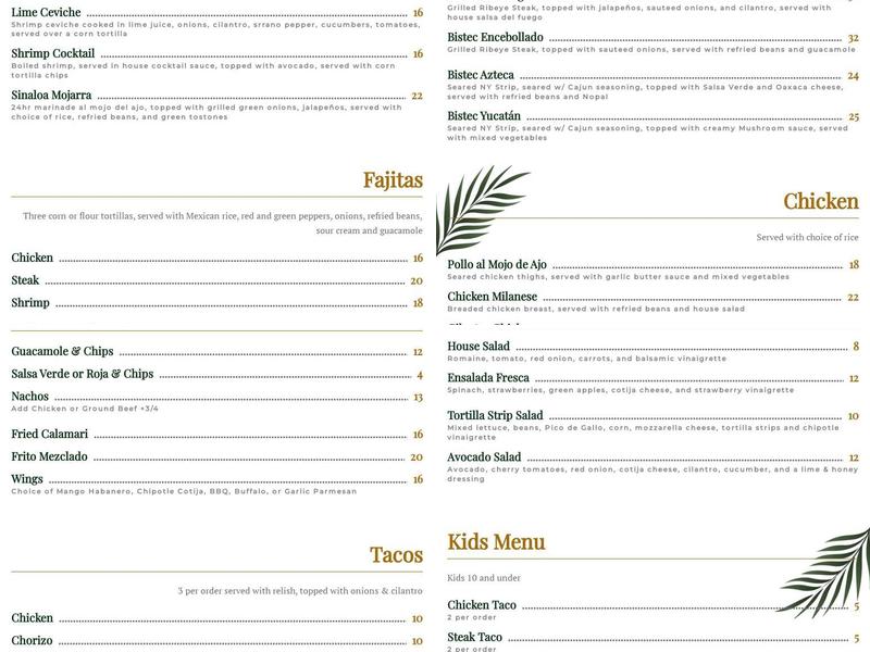 Tulum Mexican Restaurant Menu