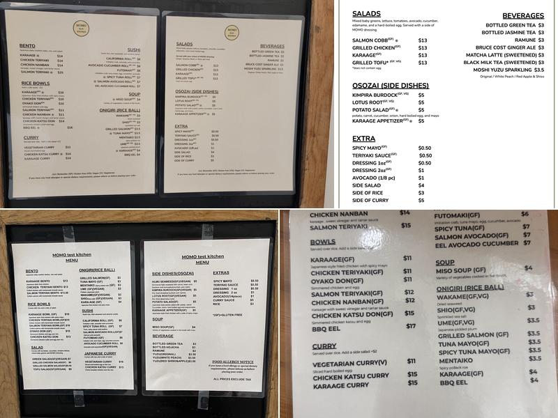 Momo Test Kitchen Menu