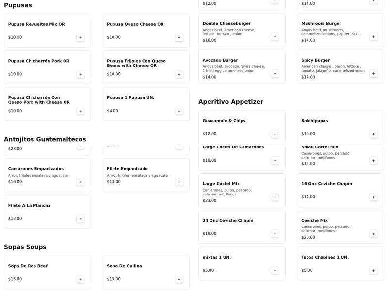 Antigua Restaurant Menu