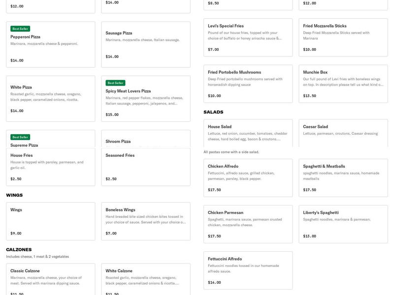 Rolling Dough Pizza Menu
