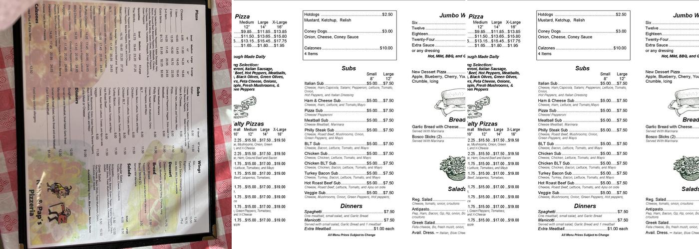 Nana & Pap's Pizza & Ice Cream Menu