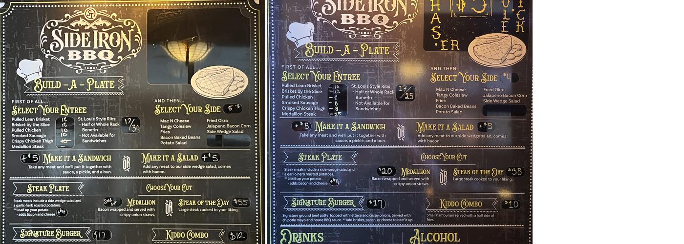 Side Iron BBQ Menu