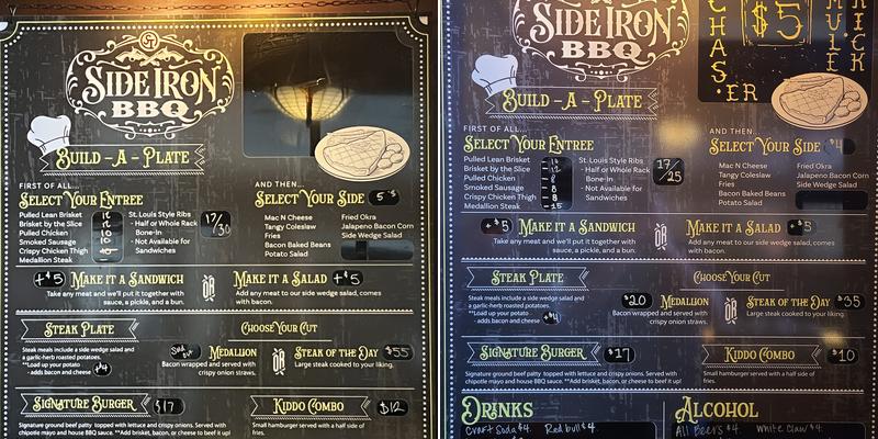Side Iron BBQ Menu