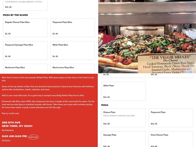 Relate Pizza Menu