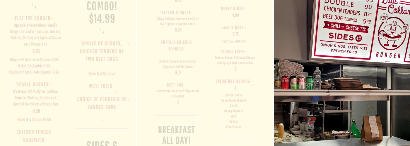 Blue Collar Burger Menu