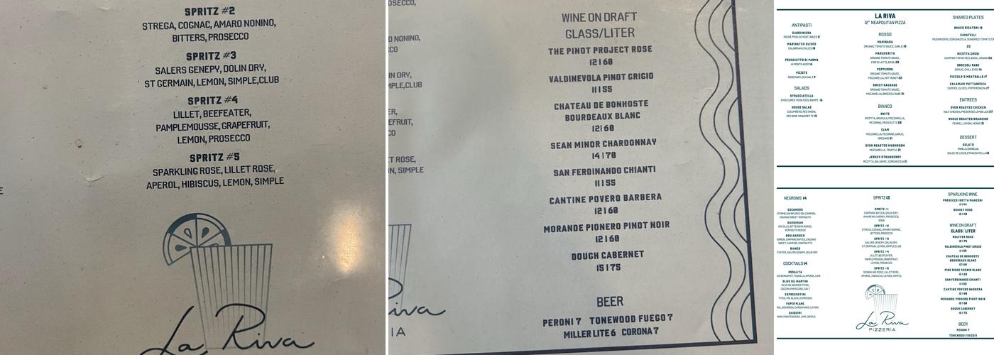 La Riva Menu