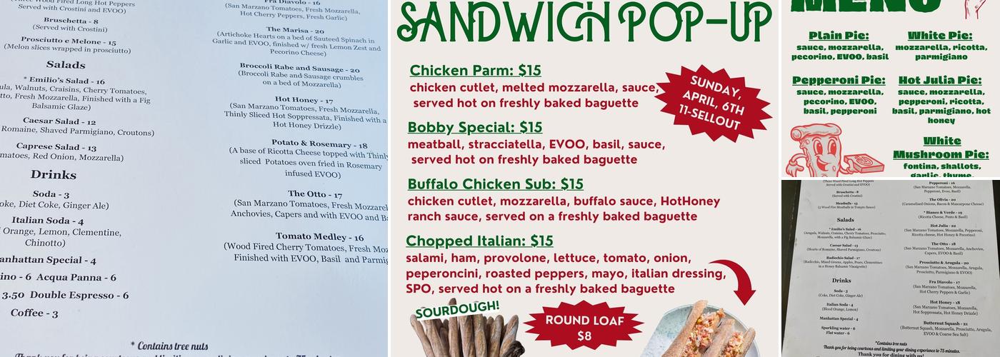 Emilio’s Wood Fire Pizza Menu