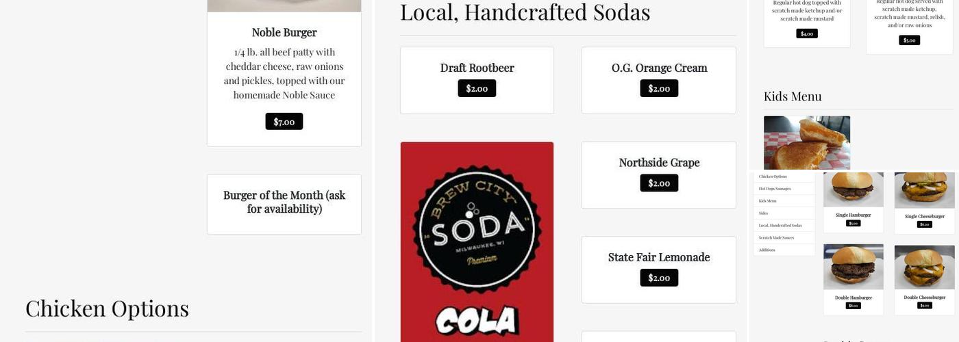 Noble Brothers Burger Shop Menu