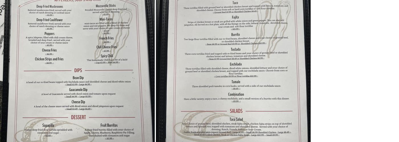 Wadhams Red Pepper Menu