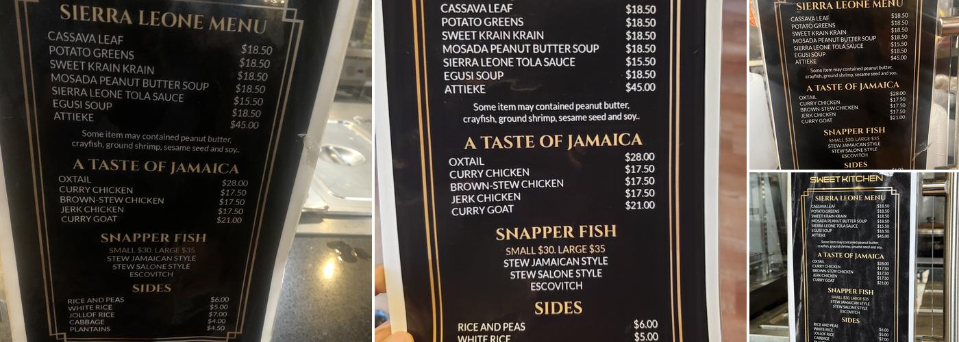 Sweet Sweet Kitchen Menu