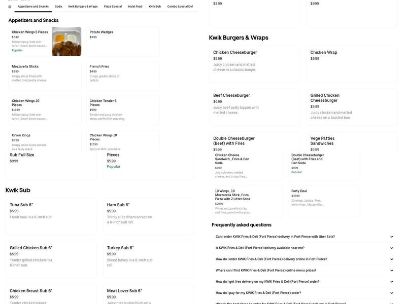 Kwik Fries & Deli Menu