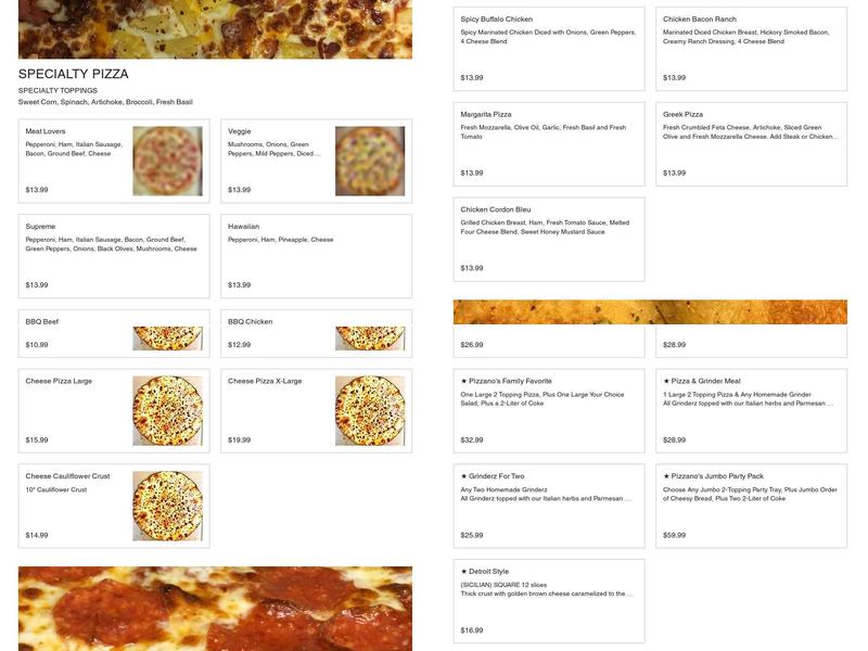 Pizzano's Pizza & Grinderz Bradenton Menu