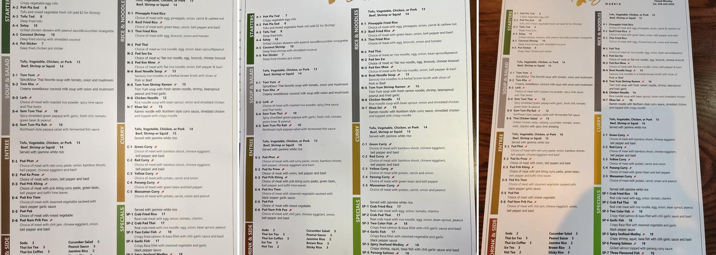 Thai Basil Menu