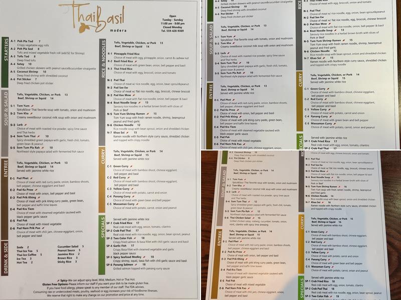 Thai Basil Menu