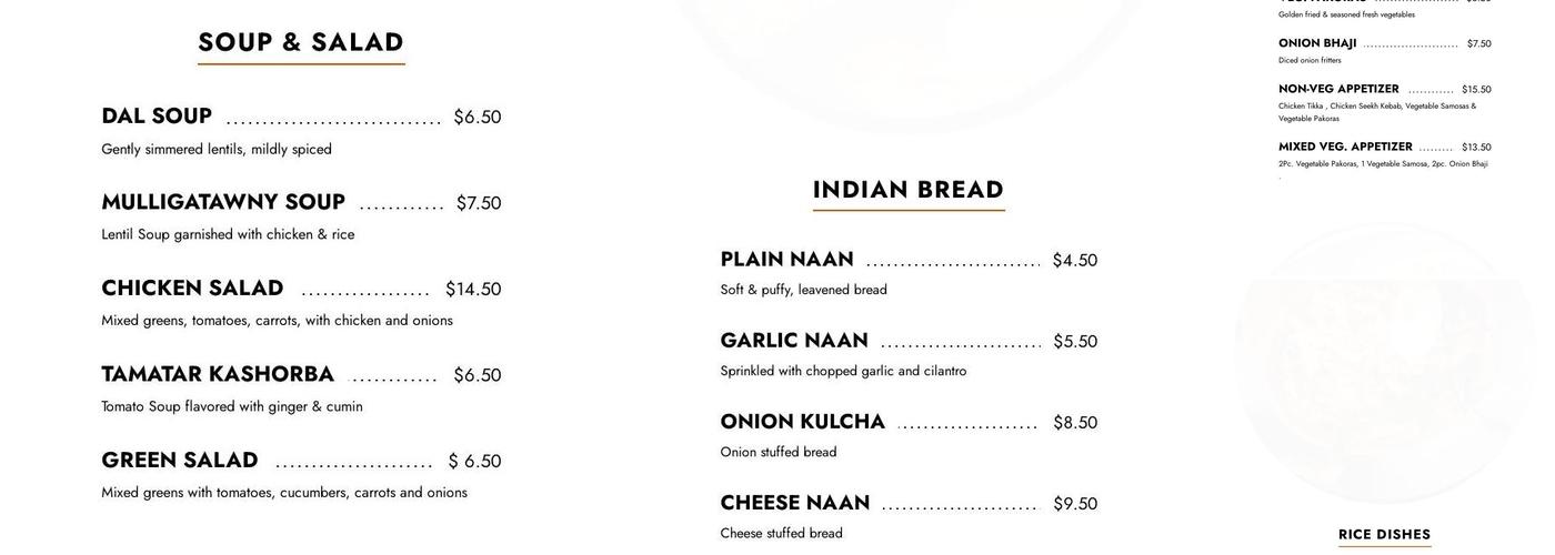 Hot n Chili Indian Restaurant Menu