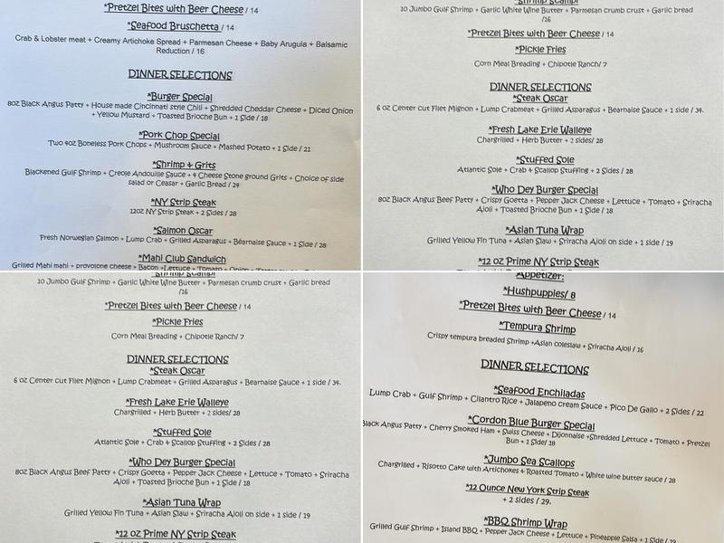 The Reef Top Bar & Grill Menu